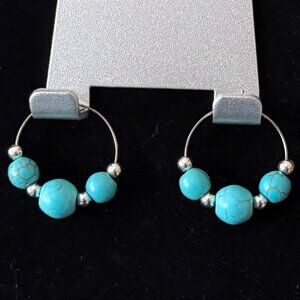 3/$17 Turquoise and Silver Balls Pierced Hoop Earring